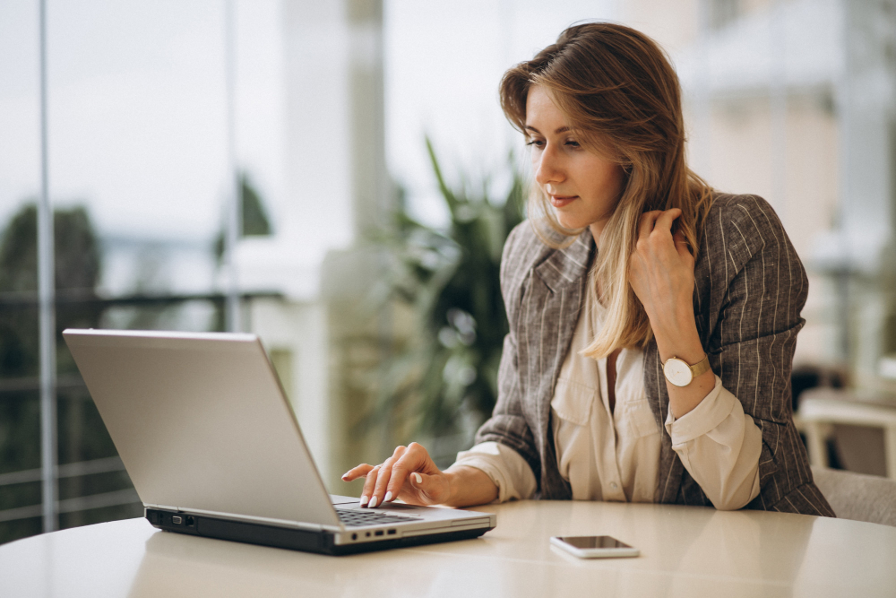 business woman working laptop